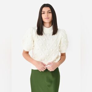 ENGLISH FACTORY WOMEN'S POM POM PUFF SLEEVE SWEATER SZ Medium